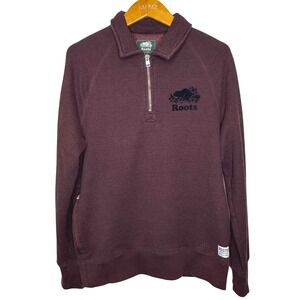 Roots 1/4 Zip Pullover Sweatshirt Burgundy Medium